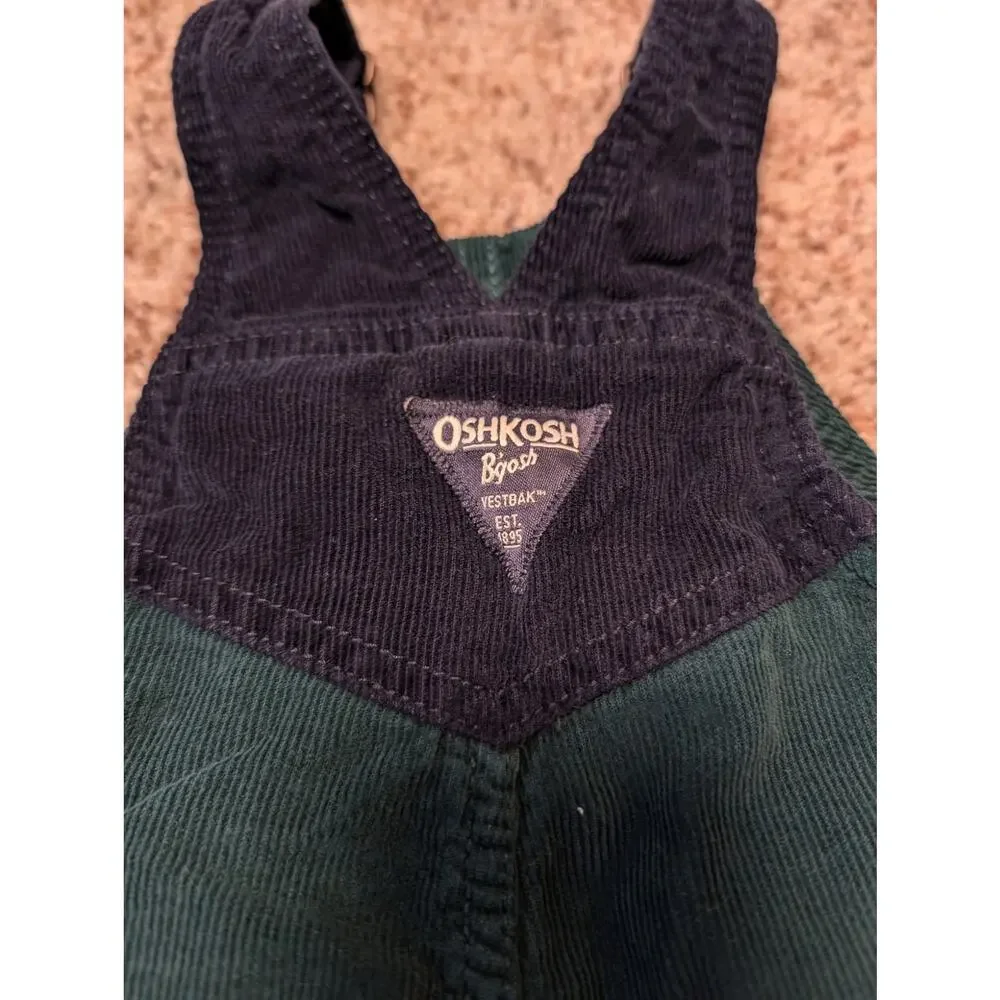 OshKosh B’gosh Baby Corduroy Overalls Size 12 Months Green Navy Bib Overalls